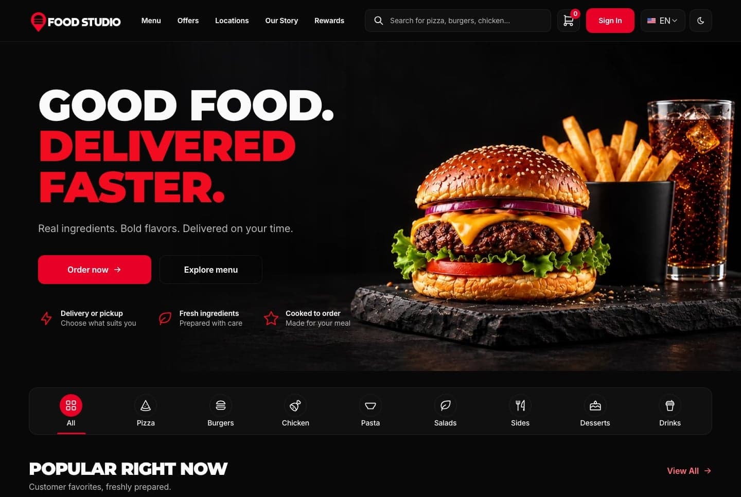 Next.js Restaurant Template with Online Ordering and Kitchen Dashboard - Next.js Restaurant template preview - Aniq-UI